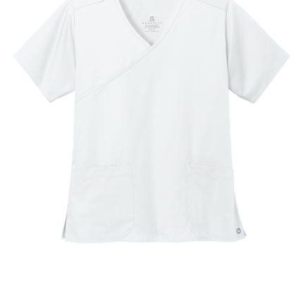 Women's Medical WorkFlex™ Mock Wrap Top- Women's Scrub Print View White front