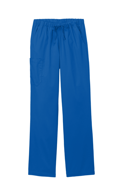 Women’s blue medical scrubs, Wink Flex Cargo Pant with print design, featuring multiple pockets and comfortable fit for healthcare work.