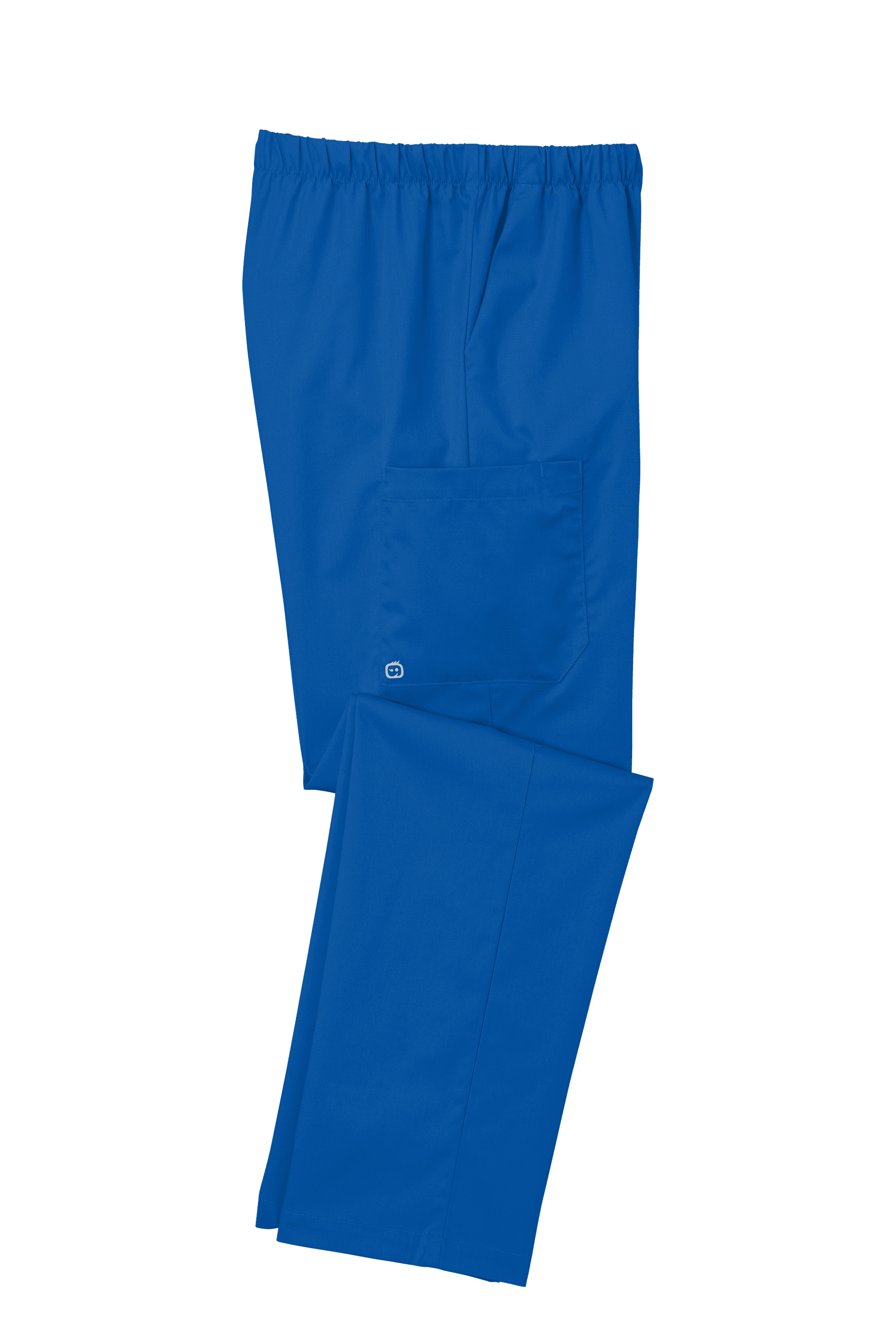 Women’s blue Wink medical scrubs cargo pants folded, featuring flexible fabric and printed design for medical workwear comfort.