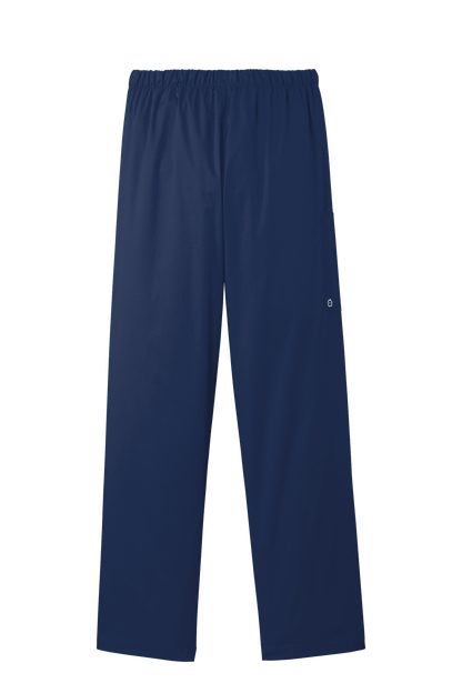 Women’s navy medical scrubs with flexible cargo pants featuring printed accents, designed for comfortable workwear by Wink.