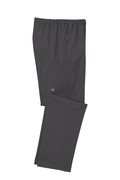Women’s Pewter Grey medical scrubs with flex cargo pants featuring a printed design, by Wink, folded for display.