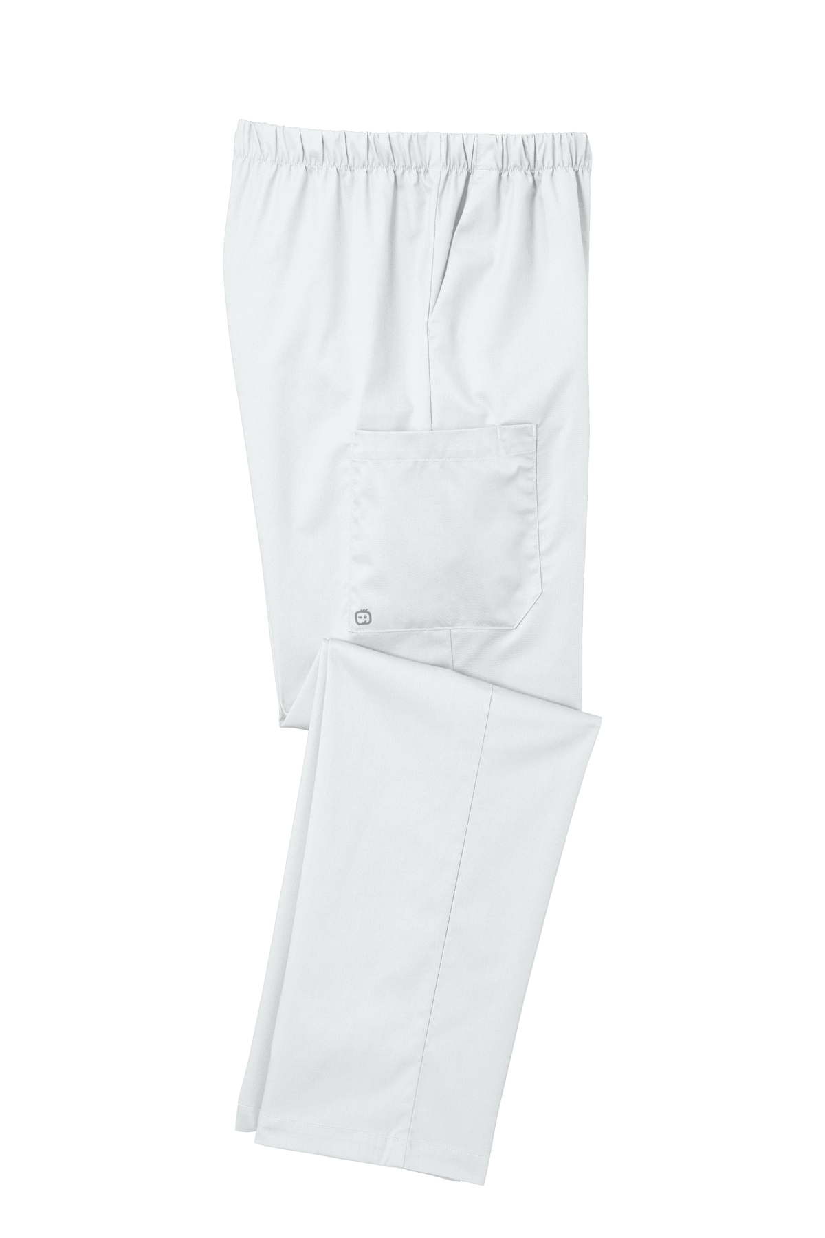Wink women’s white medical scrubs cargo pants with flexible fabric, displayed folded for a comfortable, professional look.