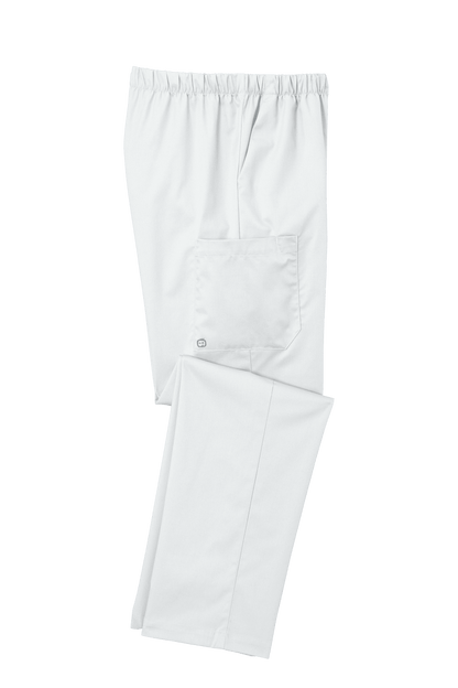 Wink women’s white medical scrubs cargo pants with flexible fabric, displayed folded for a comfortable, professional look.