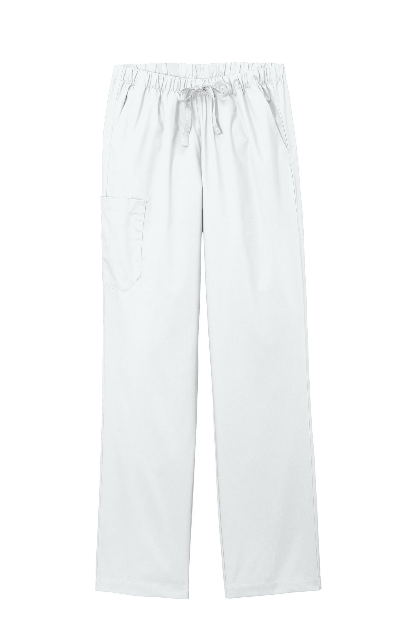 Women’s white medical workwear flex cargo scrub pants by Wink, featuring a comfortable fit and functional pockets.
