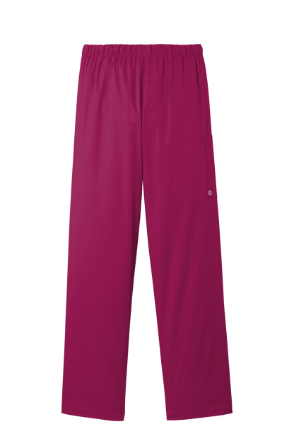 Women’s Wink medical scrubs cargo pants in wine with flexible fabric and print design, featuring multiple functional pockets.