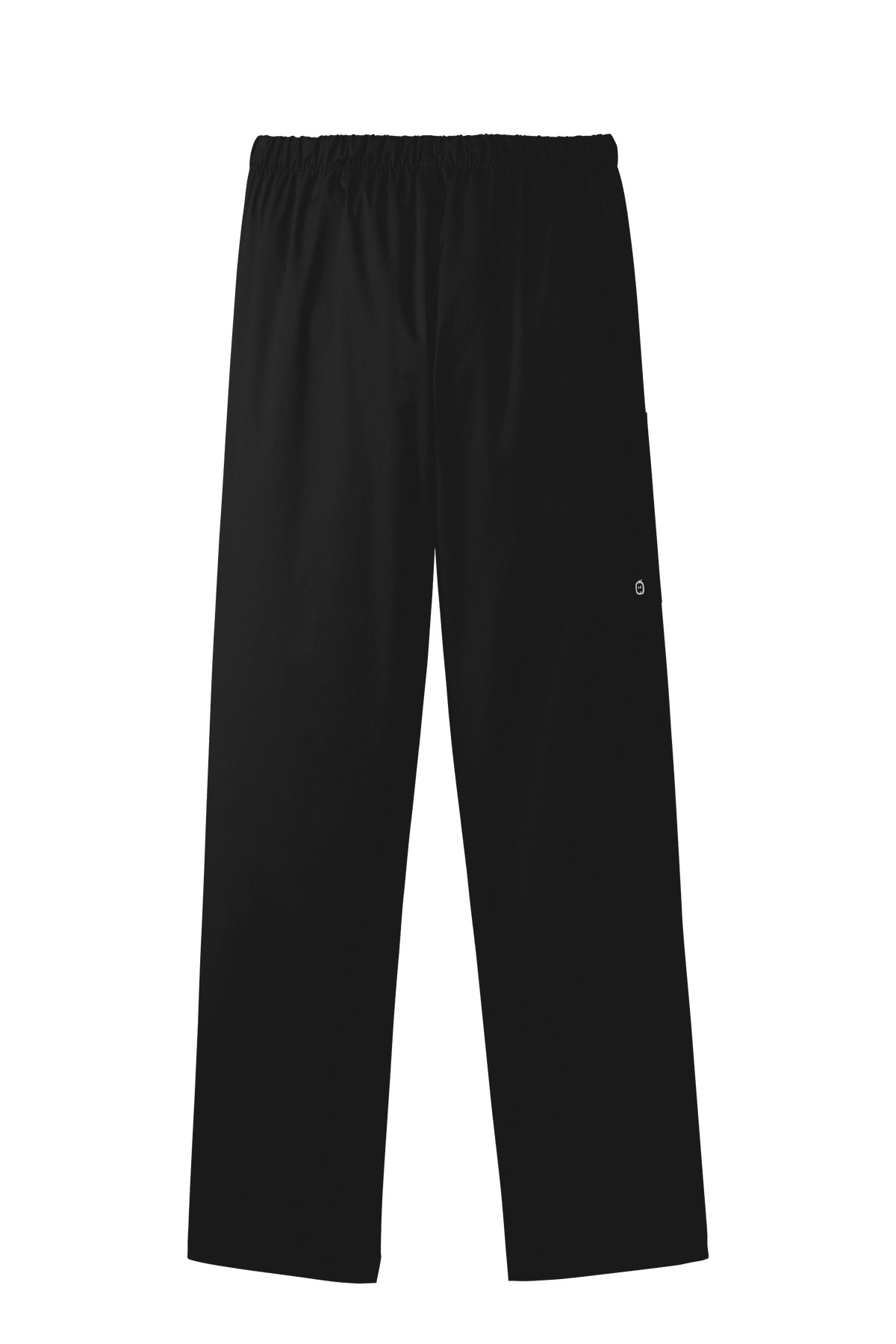 Black women's medical workwear flex cargo scrub pants with multiple pockets, shown from the back, by Wink.