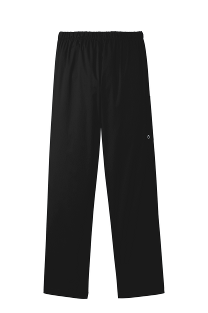 Black women's medical workwear flex cargo scrub pants with multiple pockets, shown from the back, by Wink.