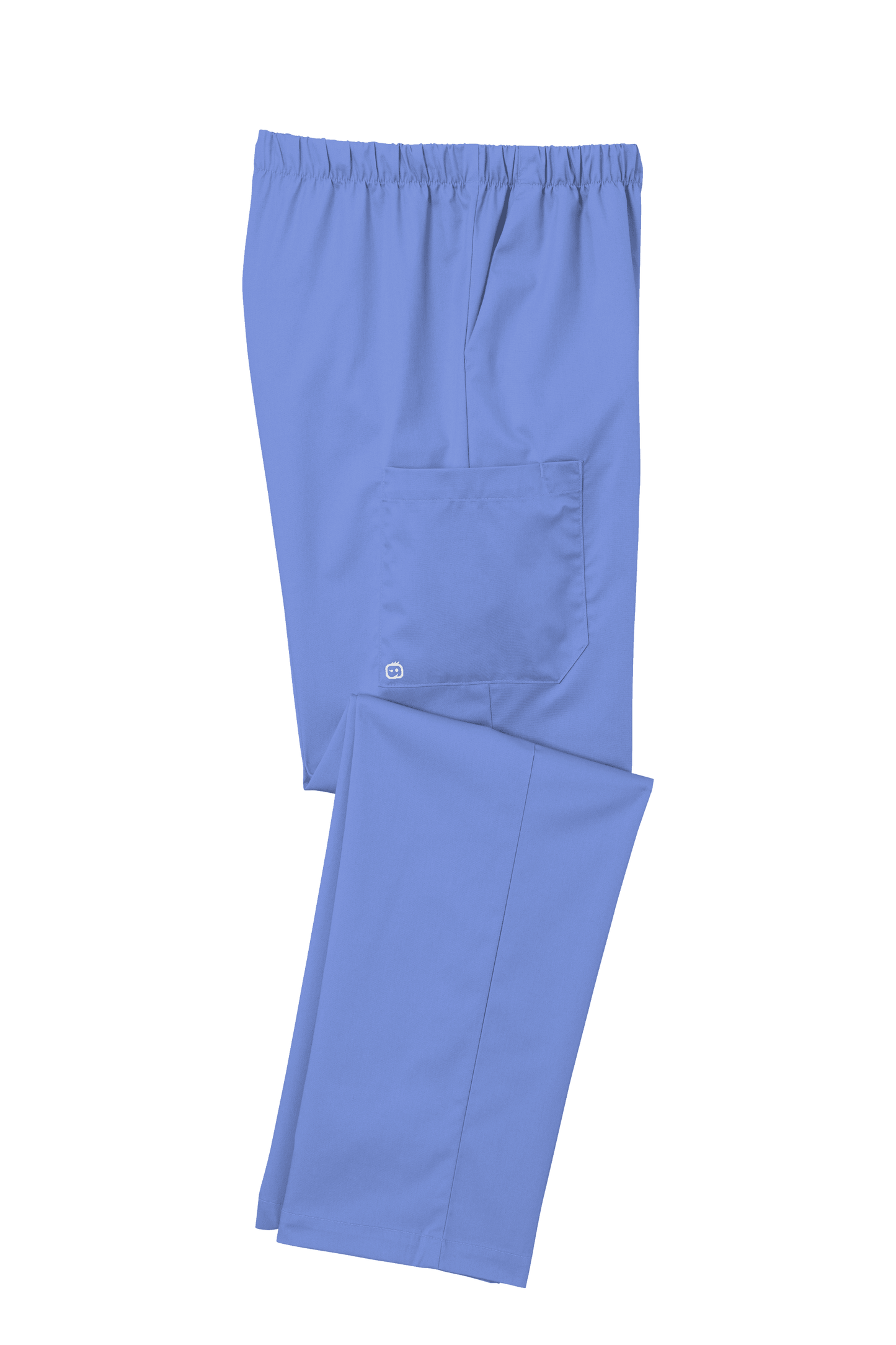 Light blue women’s medical workwear flex cargo scrub pants from Wink, folded to show comfortable, functional design.