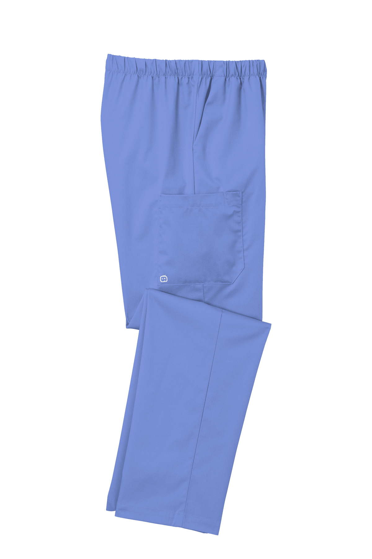 Light blue women’s medical workwear flex cargo scrub pants from Wink, folded to show comfortable, functional design.