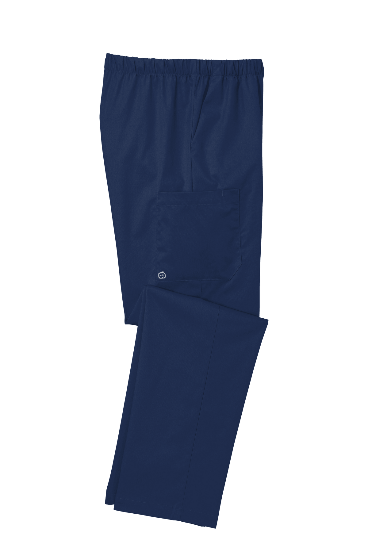 Wink women's medical scrubs cargo pants with flexible fabric and printed design, shown folded in a professional workwear setting.