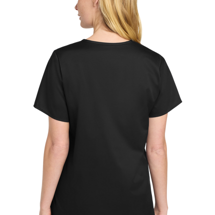 Women’s Medical Workwear Flex V-Neck Scrub Black model back