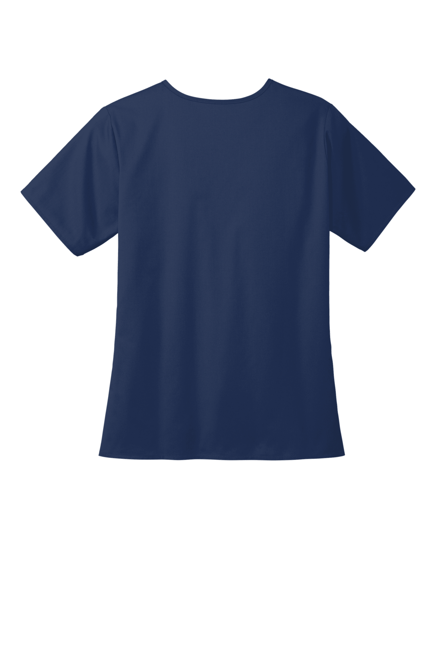 Navy blue women's medical scrub top by Wink with V-neck and printed design, showcasing the comfortable workwear fit.