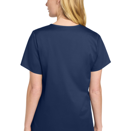 Women’s Medical Workwear Flex V-Neck Scrub Navy Blue model Back