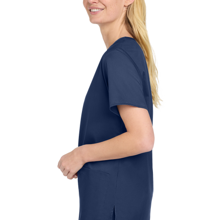 Women’s Medical Workwear Flex V-Neck Scrub Navy Blue model side