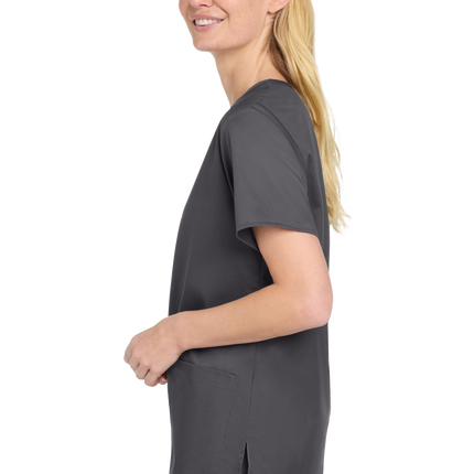 Women’s Medical Workwear Flex V-Neck Scrub Pewter Grey model side