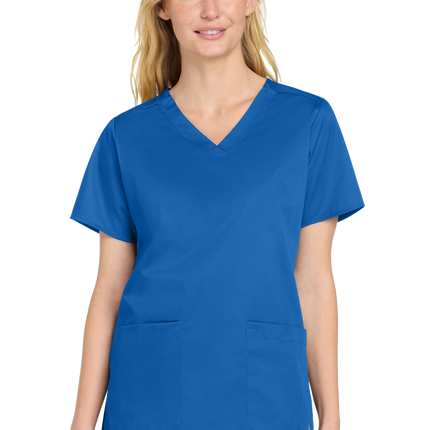 Women’s Medical Workwear Flex V-Neck Scrub Royal Blue model front