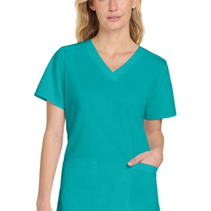 Women’s Medical Workwear Flex V-Neck Scrub Teal Model Front