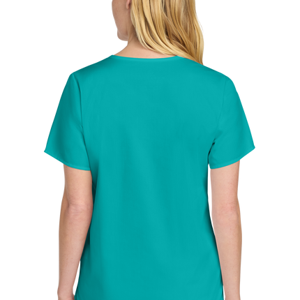 Women’s Medical Workwear Flex V-Neck Scrub Teal model back