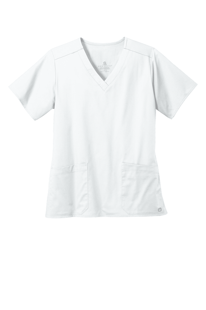 Wink women's medical scrub top with a V-neck and print design, made for comfortable and professional healthcare workwear.