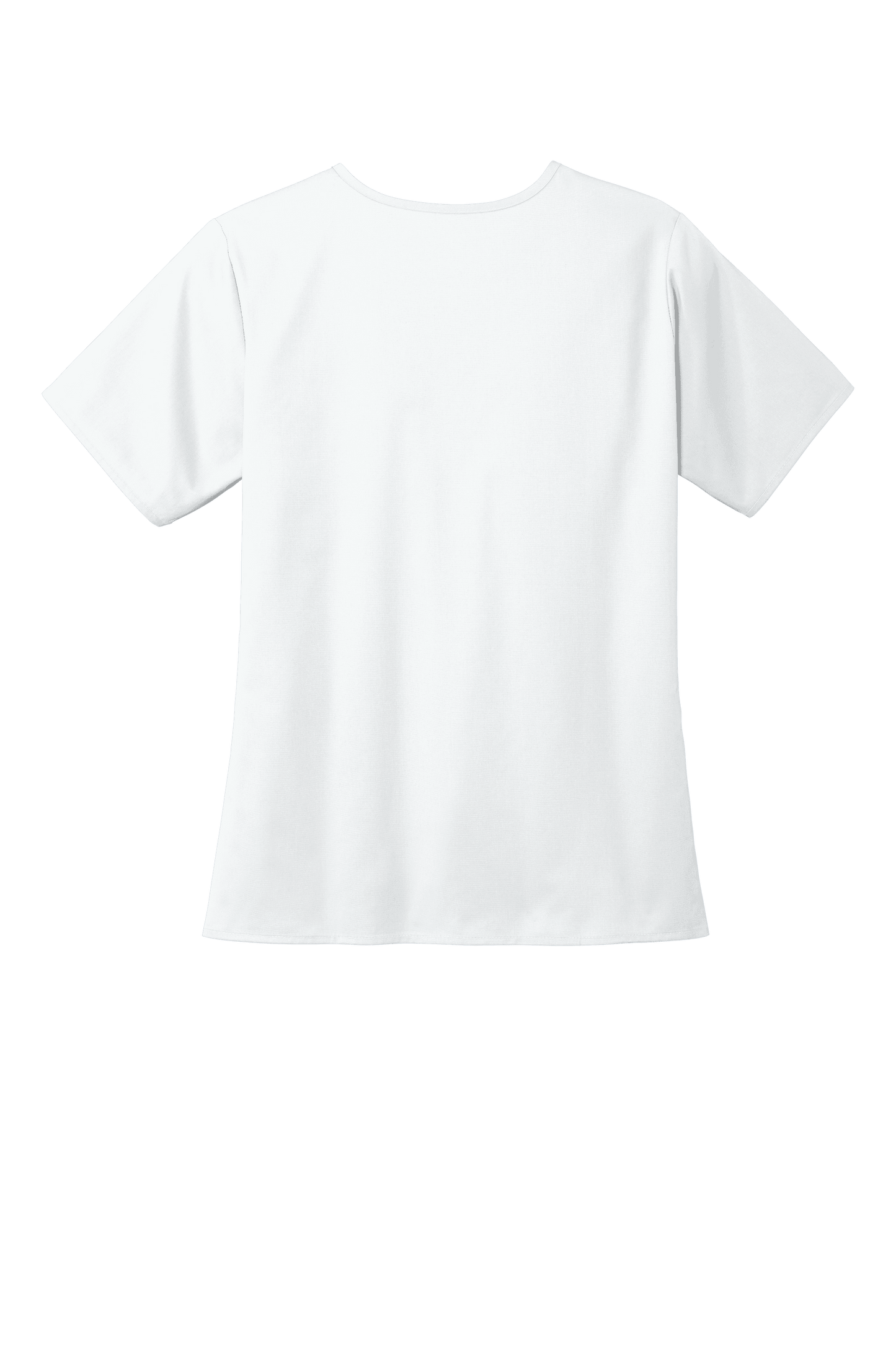 Wink women's medical workwear Flex V-neck scrub top with a print design, shown from the back view in white fabric.