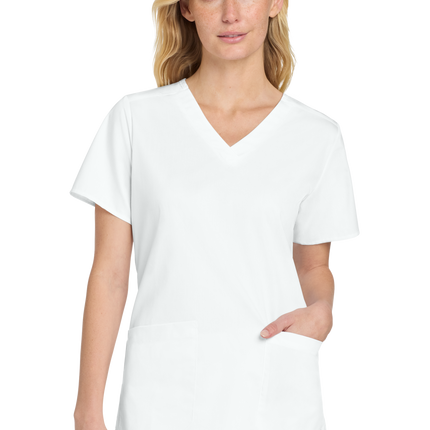 Women’s Medical Workwear Flex V-Neck Scrub White model front
