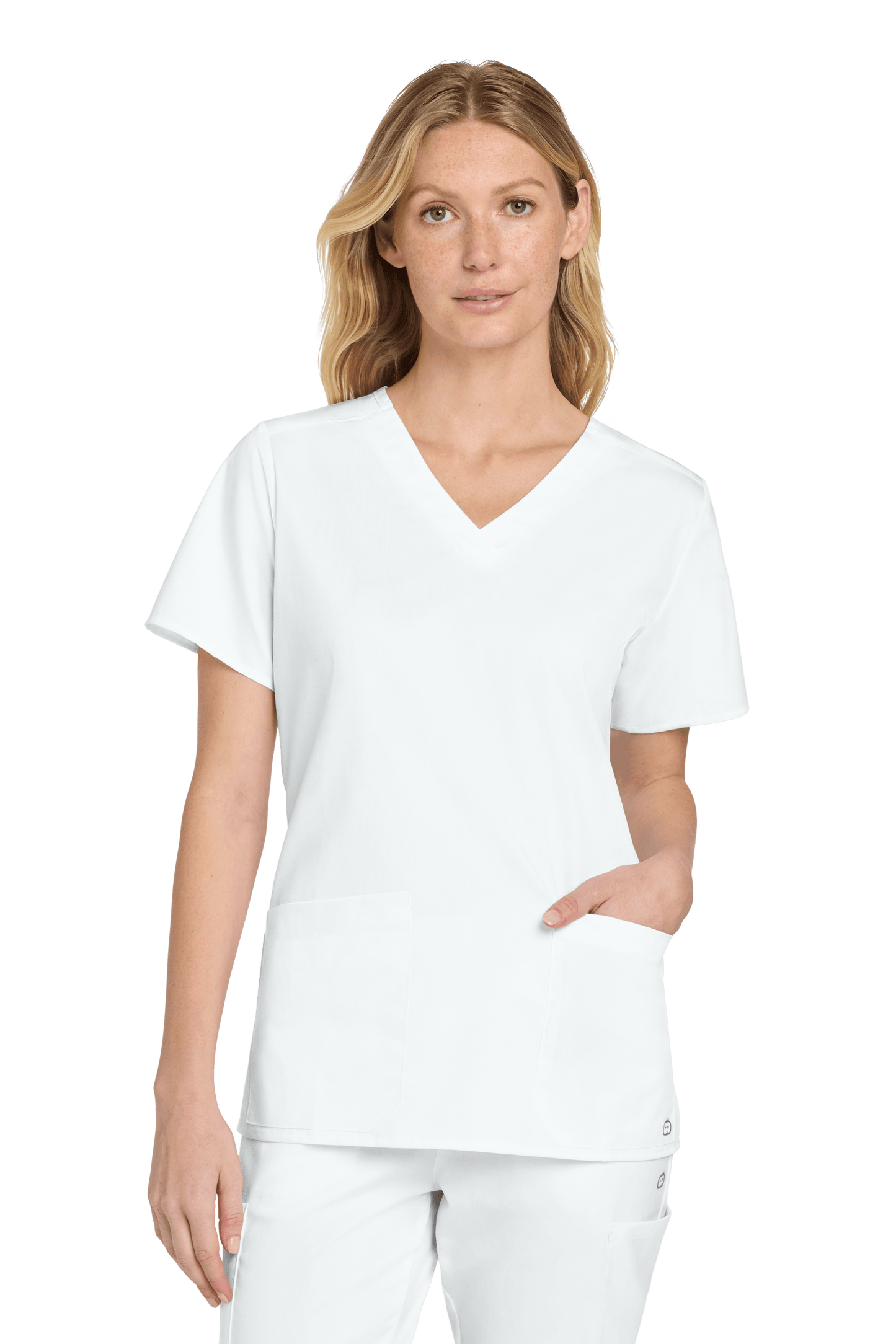 Wink women's medical scrub top with V-neck design and printed pattern, showcasing a comfortable fit and professional look.