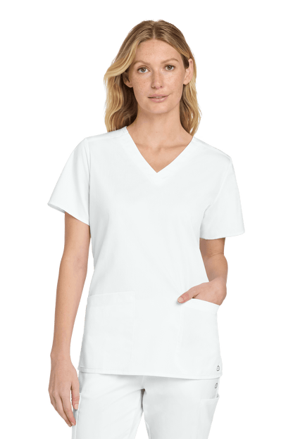 Wink women's medical scrub top with V-neck design and printed pattern, showcasing a comfortable fit and professional look.