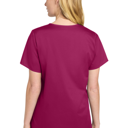 Women’s Medical Workwear Flex V-Neck Scrub Wine model back