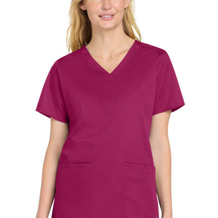 Women’s Medical Workwear Flex V-Neck Scrub Wine model front
