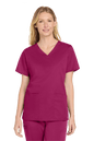 Wink women's medical scrub top with a flexible V-neck and printed design, shown from the front view.