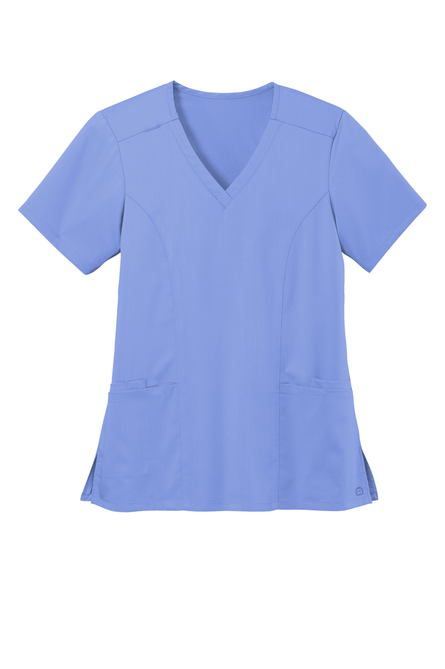 Light blue women's Premiere Flex V-neck scrub top by Wink, featuring a comfortable fit and soft fabric, perfect for healthcare professionals.