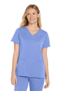 Light blue women's Premiere Flex V-neck scrub top by Wink, front view showing comfortable fit and V-neck design.