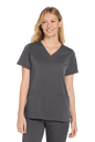 Wink women's Premiere Flex V-neck scrub top in pewter grey, front view showing flexible fabric and V-neck design.