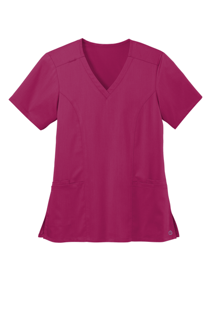 Wink women’s Premiere Flex V-neck scrub top in wine print, featuring a comfortable fit and stylish design for healthcare professionals.