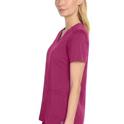 Women’s Premiere Flex V-Neck Scrub Wine Model Side