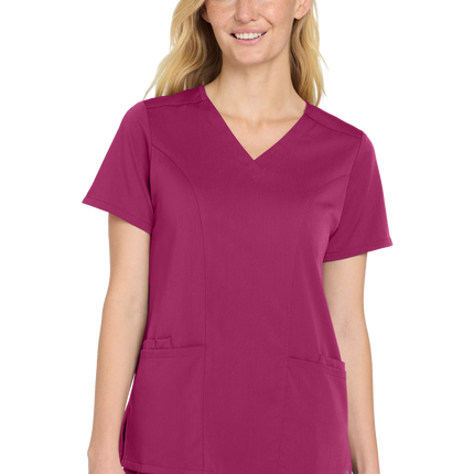Women’s Premiere Flex V-Neck Scrub Wine Model front