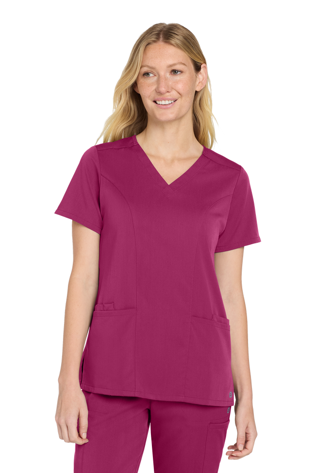 Women’s Premiere Flex V-Neck Scrub Wine Model front