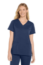 Front view of navy blue women's Premiere Flex V-Neck Scrubs by Wink, featuring a comfortable fit and professional design.