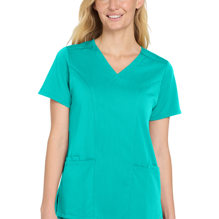 Women’s Premiere Flex V-Neck Scrub teal model Front