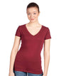 Women’s Next Level Ideal V-Neck T-Shirt in cardinal red, shown in print view, featuring a soft fabric and classic V-neck design.