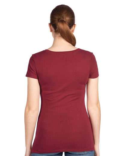Women’s Next Level Apparel V-Neck T-shirt in cardinal red, featuring a smooth fabric and classic V-neck design.