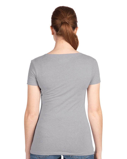 Women’s Heather Grey V-neck T-shirt by Next Level Apparel, shown in a relaxed fit with soft fabric and classic V-neck design.