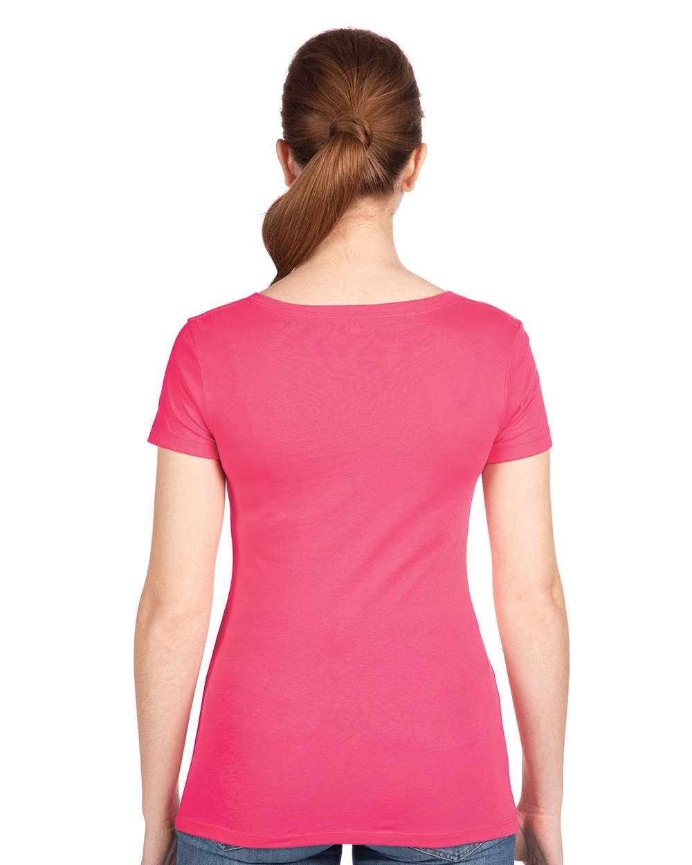 Women’s hot pink V-neck T-shirt by Next Level Apparel, stylish and comfortable women’s V-neck T-shirt with print detail.