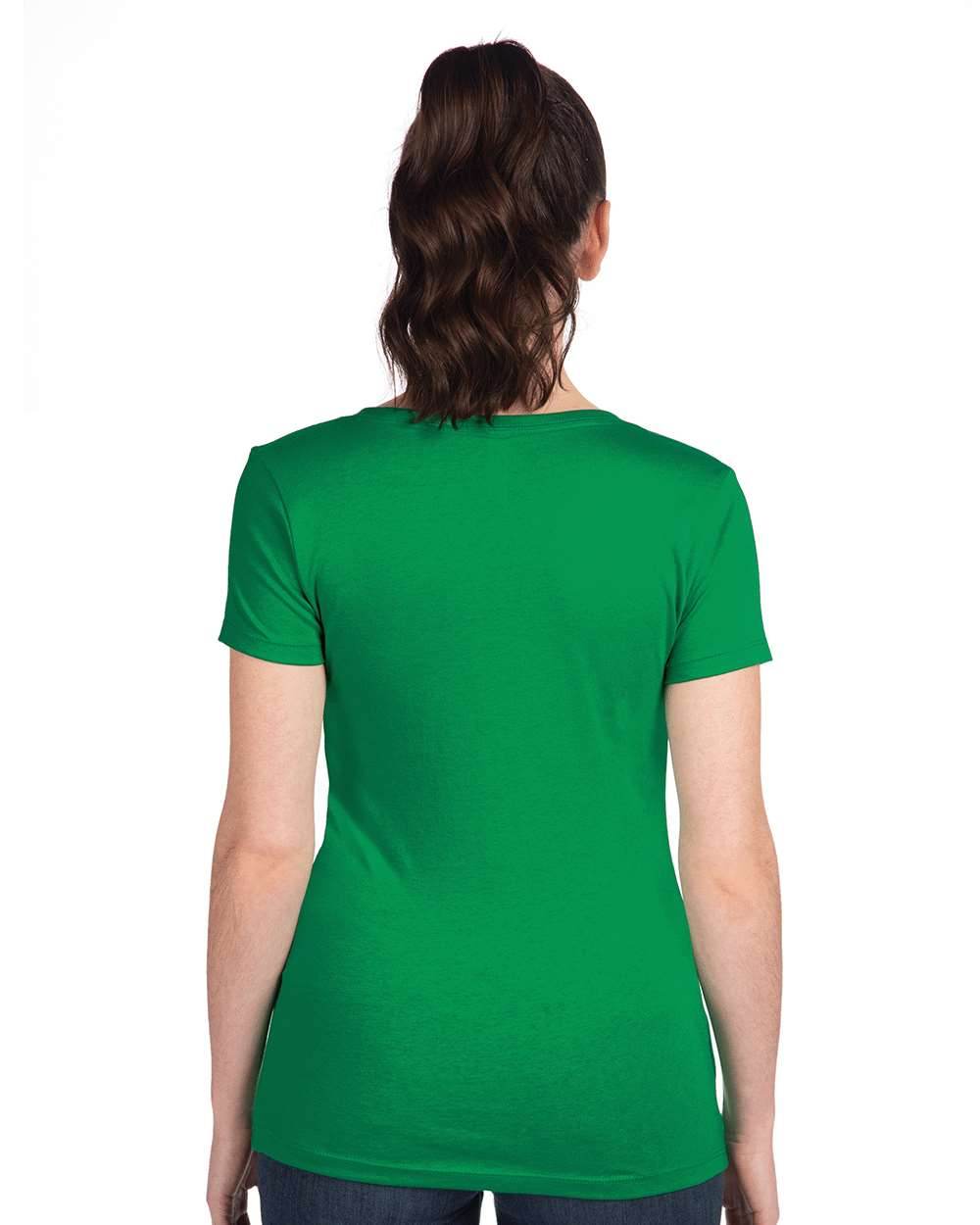 Women’s Kelly green V-neck T-shirt by Next Level Apparel, showcasing a fitted design and smooth fabric.