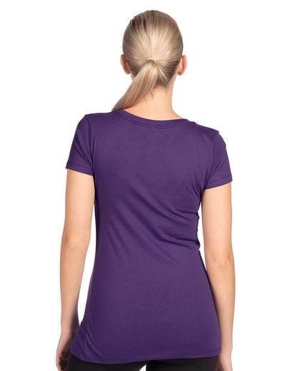 Women’s purple V-neck T-shirt by Next Level Apparel, featuring a fitted design and smooth fabric in a stylish print.