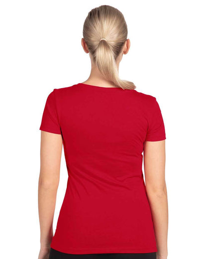 Women’s red V-neck T-shirt by Next Level Apparel, showcasing a fitted style and smooth fabric in a front view image.