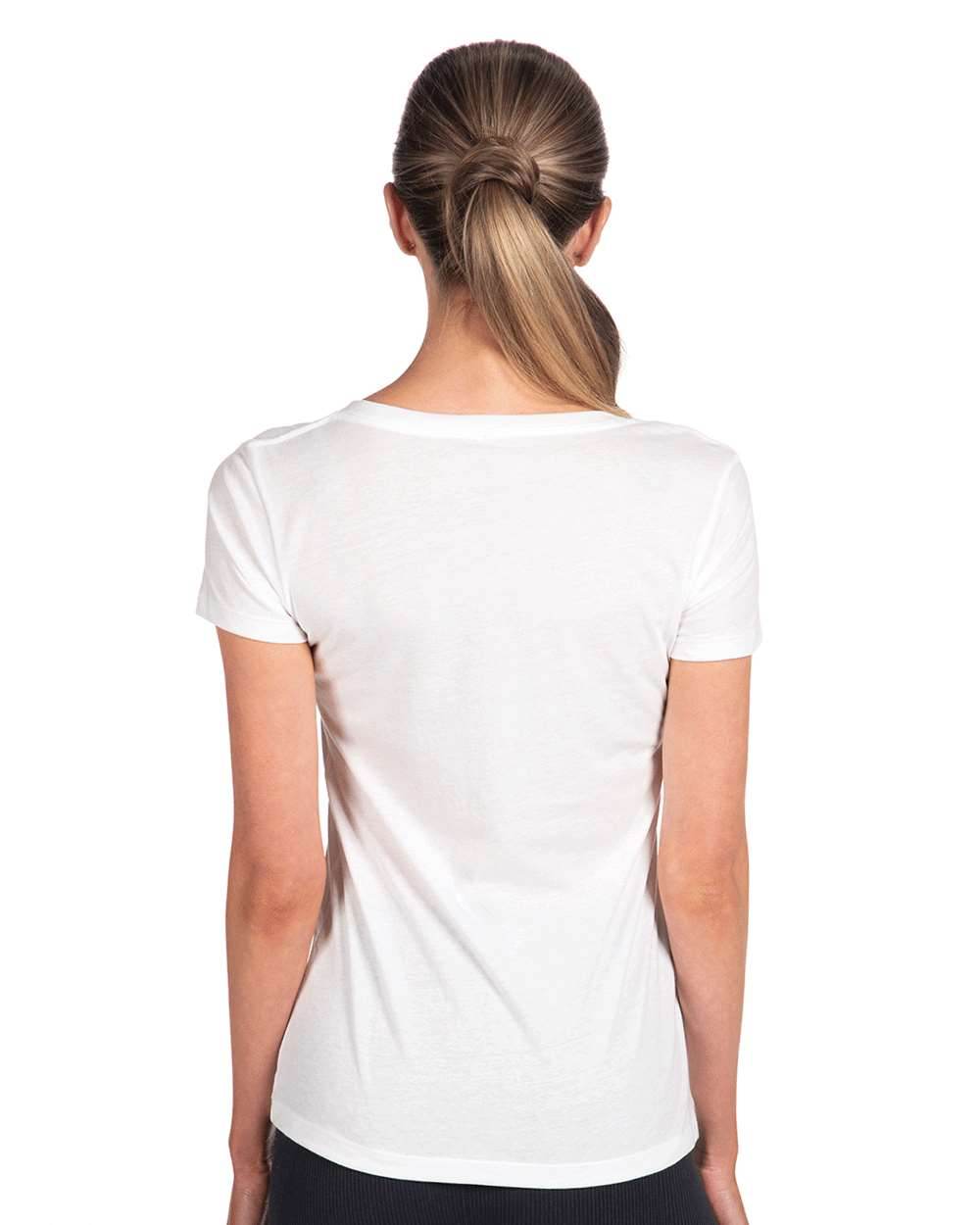 White women's V-neck T-shirt by Next Level Apparel, shown from the back with a smooth fit and classic V-neck design.