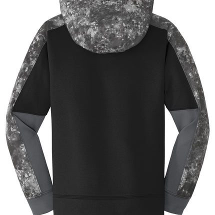 Black  back view hoodie with digital camouflage sleevese