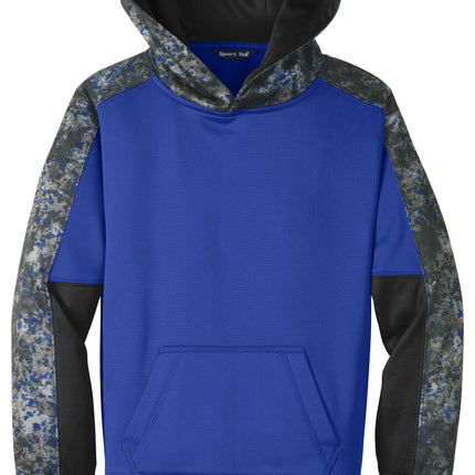 Blue Front hoodie with camouflage sleeves 