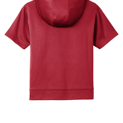 Youth Sport-Wick Fleece Short Sleeve Hooded Pullover in Red – Back View